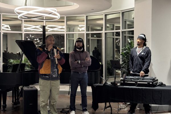 SAMPCAMP - The Mixer - Listening Session - (l-r) Tiger Hood, Brian Garrett (Sony), DJ Dom